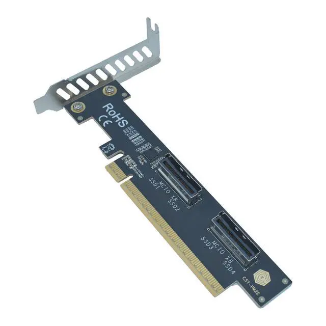 Alt view image 2 of 6 - PCIe 5.0 x16 to 2 MCIO x8 Adapter Card for 4 U.2 NVMe SSD (Upward Interface)