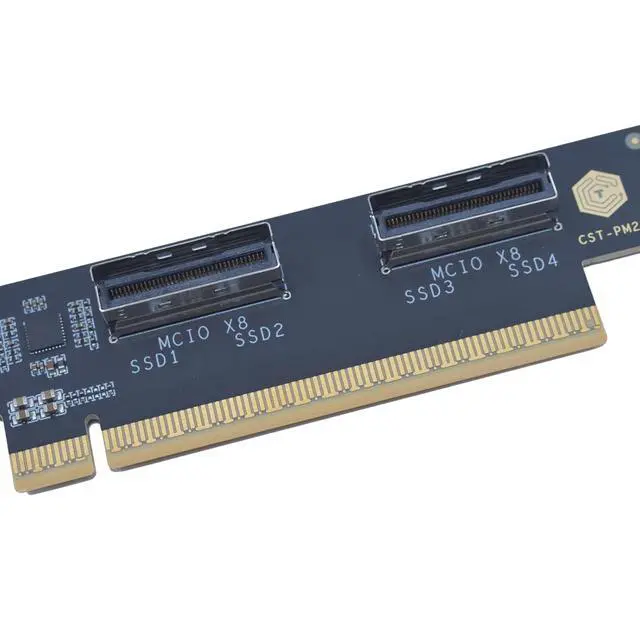 Alt view image 4 of 6 - PCIe 5.0 x16 to 2 MCIO x8 Adapter Card for 4 U.2 NVMe SSD (Upward Interface)