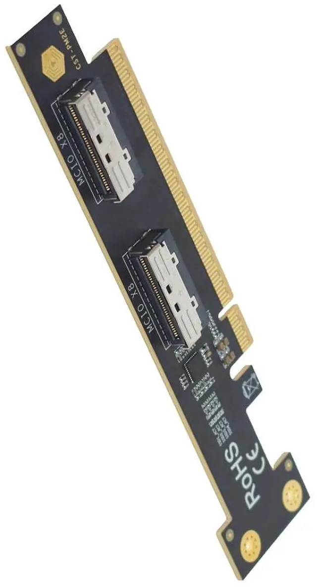 Alt view image 4 of 5 - PCIe 5.0 x16 to 2 MCIO x8 Adapter Card for 4 U.2 NVMe SSD (Side Top Black)