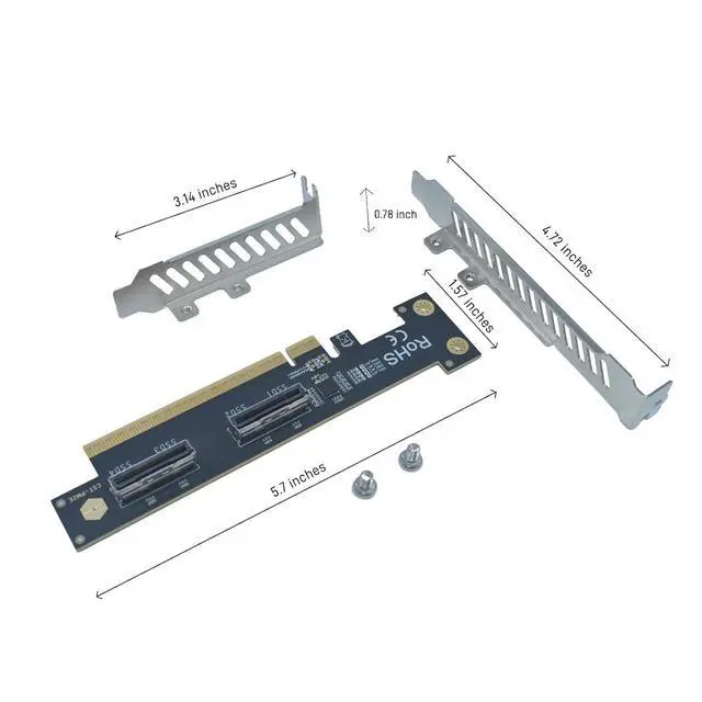 Alt view image 6 of 6 - PCIe 5.0 x16 to 2 MCIO x8 Adapter Card for 4 U.2 NVMe SSD (Upward Interface)