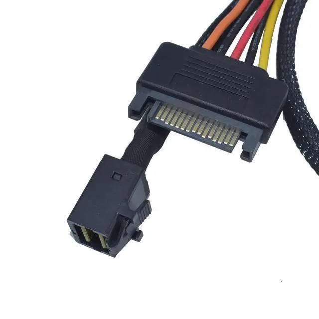 Alt view image 4 of 4 - Mini SAS HD SFF-8643 to U.2 SFF-8639 NVMe SSD Cable with 15 Pin SATA Power, 1.6ft (50cm)
