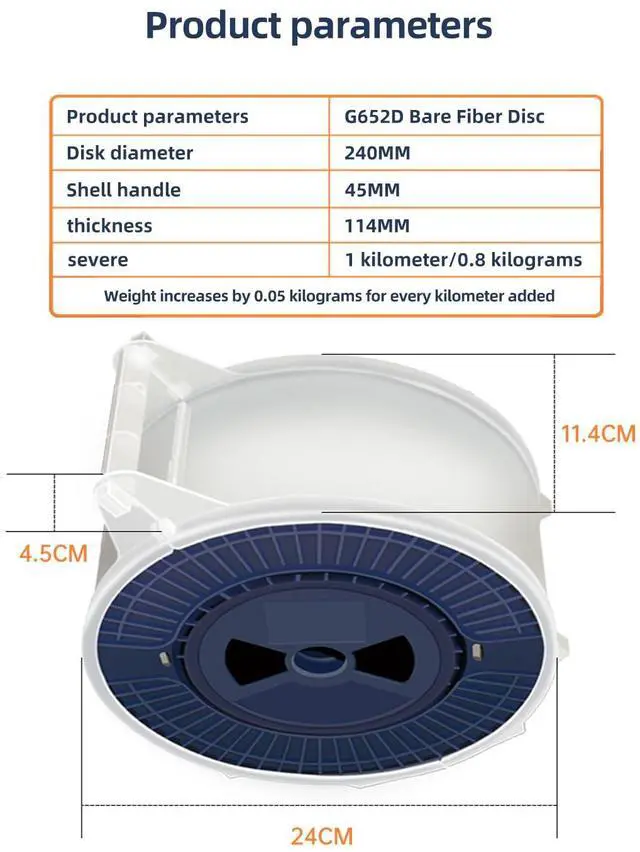 Alt view image 2 of 7 - G652D Singlemode Bare Optical Fiber 9KM with FC/UPC to FC/UPC Connector, Low Water Peak Fiber Reel, 1310/1550nm ITU-T OTDR Bare Optic Spool,for Telecom, FTTH and CATV Transmission