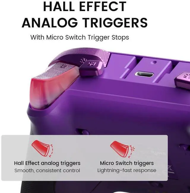 Alt view image 4 of 7 - G7 Pro Wired XBOX Controller for XBOX Series X|S, TMR Sticks, Hall Effect Triggers, 4 Remappable Buttons, 1000Hz PC Mode, PC & Android Controller(Plum Purple)