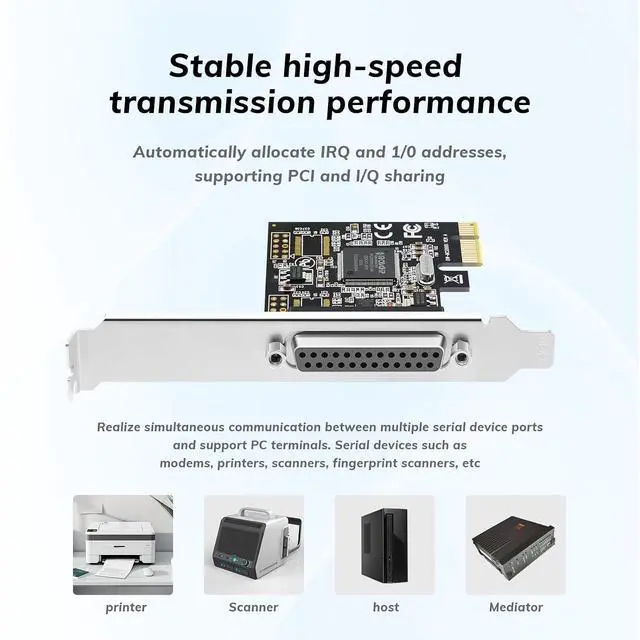 Alt view image 4 of 7 - Industrial Grade PCIe DB25 Parallel Port Card, PCI Express LPT Expansion Card for Printer, 1 Port DB25 Female Adapter, Auto IRQ Allocation - Plug & Play
