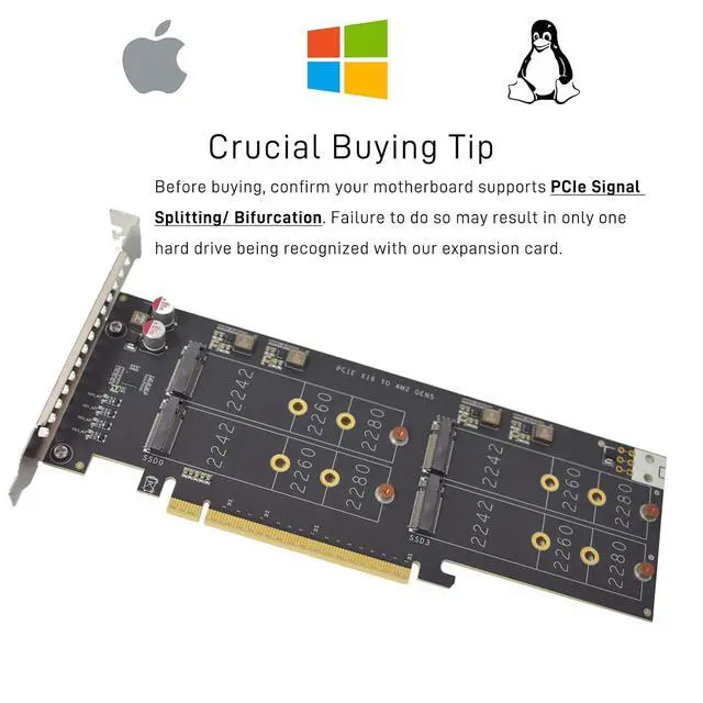 Alt view image 4 of 7 - PCIe 5.0 M.2 SSD Expansion Card for 4 NVME M.2 SSD M Key 2280 2260 2242