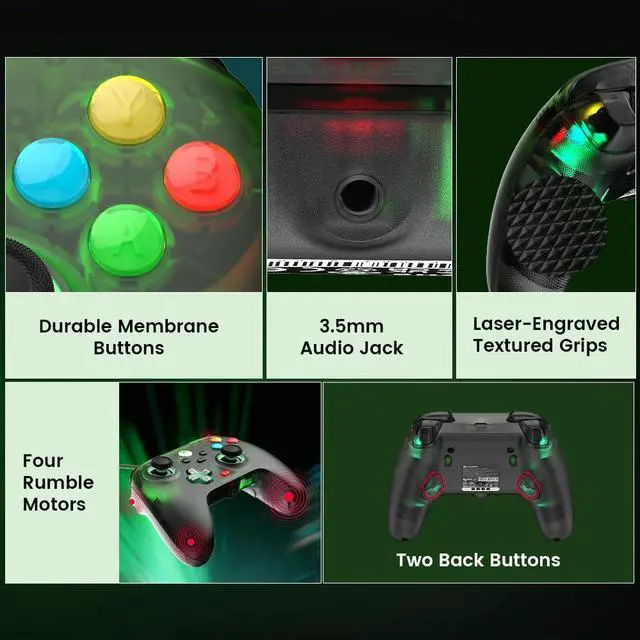 Alt view image 7 of 7 - T7 Pro Wired XBOX Controller for XBOX Series X|S, Hall Effect Sticks & Triggers, RGB Lighting, Trigger Stops, 2 Remappable Back Buttons, PC Controller for Windows 10/11(Retro Green)