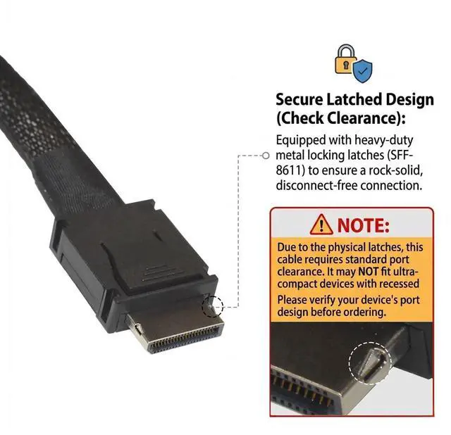 Alt view image 4 of 6 - Oculink 4i Male to Female Cable (Male-to-Female, 39, Inches) | PCIe4.0 x4, SFF-8611 to SFF-8612, Passive 64Gbps, for Server, Workstation, GPU Card, HBA and NVMe Storage