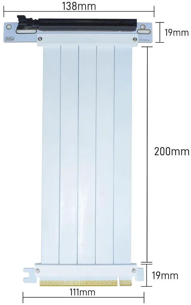 Alt view image 2 of 6 - PCIe 4.0 Riser Cable, PCI-e x16 GPU Riser Extension Cable Right Angle Adapter, White, 200mm