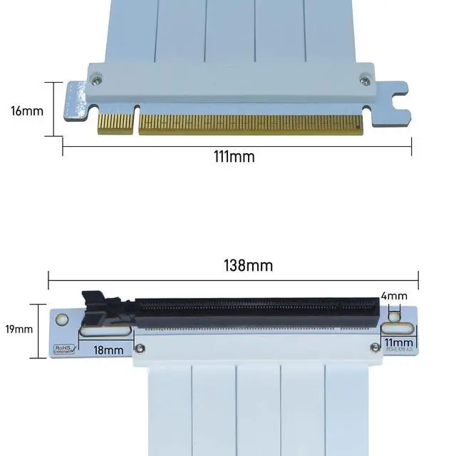 Alt view image 3 of 6 - PCIe 4.0 Riser Cable, PCI-e x16 GPU Riser Extension Cable Right Angle Adapter, White, 200mm