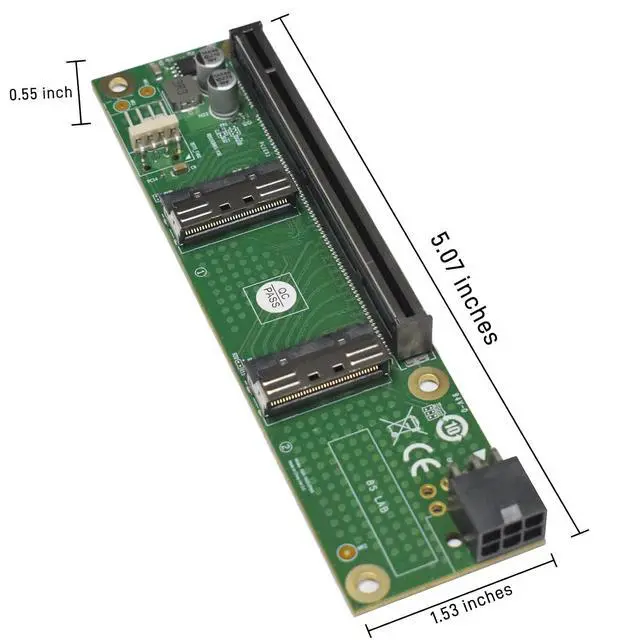 Alt view image 2 of 5 - Gen5 MCIO 8i to PCIe x16 Adapter, Dual MCIO x8 to PCIe Female Card with 6 Pin GPU Power Port for Flexible Slot Extension