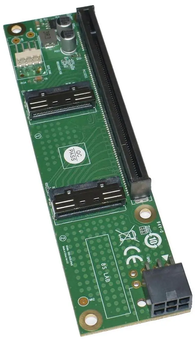 Alt view image 3 of 5 - Gen5 MCIO 8i to PCIe x16 Adapter, Dual MCIO x8 to PCIe Female Card with 6 Pin GPU Power Port for Flexible Slot Extension