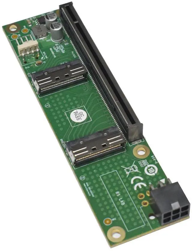 Alt view image 4 of 5 - Gen5 MCIO 8i to PCIe x16 Adapter, Dual MCIO x8 to PCIe Female Card with 6 Pin GPU Power Port for Flexible Slot Extension