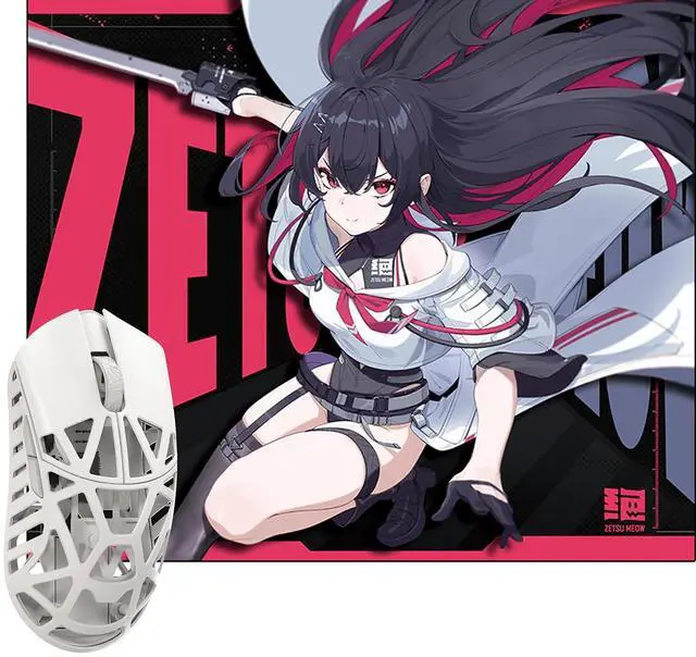 Main image of WLMOUSE Beast X Mini Pro Magnesium Gaming Mouse(Milky White,OM Switch,Side Slits)+ZETSUMEOW REN Yaiba Mouse Pad(Black)