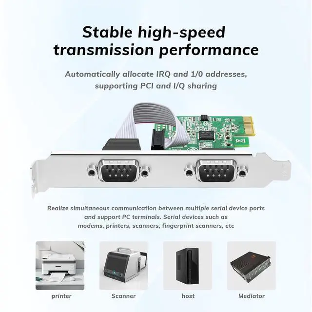 Alt view image 4 of 7 - PCI Express (PCIe) 2-Port RS232 Serial Adapter Card, PCI-E to DB9 COM Port Expansion Card, 9-Pin Industrial Controller Card with Low/Full Profile Brackets for Desktop PC