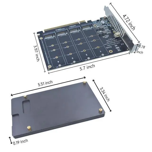 Alt view image 3 of 6 - M.2 PCIe Adapter x16 Gen4 for 4 Ports M2 SSDs, PCIe M.2 Expansion Card for 4 M.2 2280 2260 2242 2230 NVMe SSDs M Key with Advanced Cooling Heat Sink