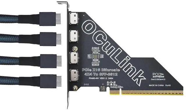 Main image of PCIe 4.0 x16 to Oculink External SFF-8612 Adapter Card with 4 1meter Oculink Cables