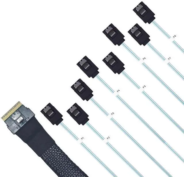Main image of PCIe 4.0 Slim SAS to SATA Cable, SFF-8654 to 8 SATA III Interface, 1.6ft (50cm) (STR to STR)