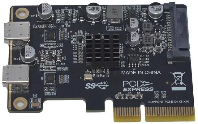 Alt view image 3 of 5 - PCIe USB C Card, PCIe 3.0 x4 to 2-Port USB 3.1 Gen 2 Type-C Expansion Card 10Gbps, Internal Adapter for Desktop PC Motherboard