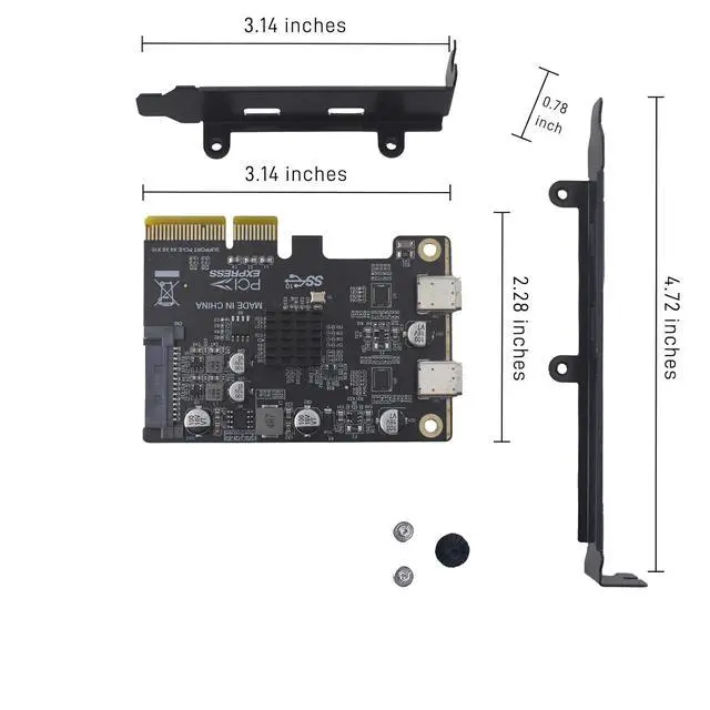 Alt view image 5 of 5 - PCIe USB C Card, PCIe 3.0 x4 to 2-Port USB 3.1 Gen 2 Type-C Expansion Card 10Gbps, Internal Adapter for Desktop PC Motherboard