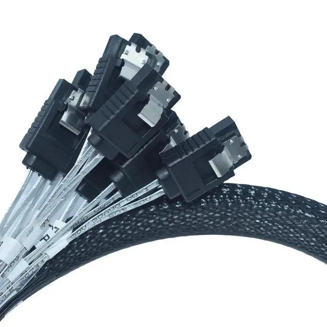 Alt view image 4 of 7 - PCIe 4.0 Slim SAS to SATA Cable, SFF-8654 to 8 SATA III Interface, 1.6ft (50cm) (STR to STR)