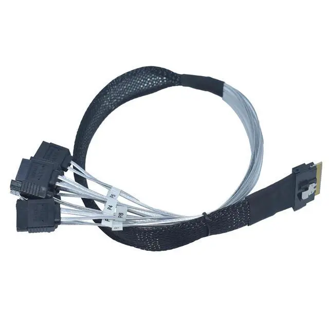 Alt view image 5 of 7 - PCIe 4.0 Slim SAS to SATA Cable, SFF-8654 to 8 SATA III Interface, 1.6ft (50cm) (STR to STR)