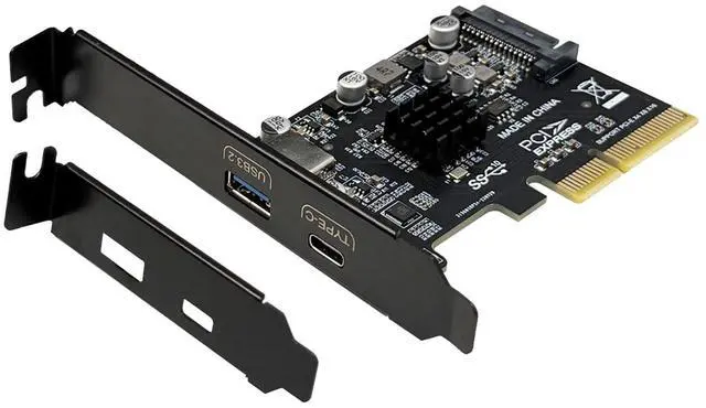 Main image of USB C and USB A PCIe Card, PCIex4 to Type-C + USB-A Adapter | PCIe 3.0 x4 to USB 3.1 Expansion Card for Desktop PC and Workstation