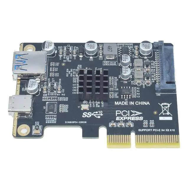 Alt view image 3 of 6 - USB C and USB A PCIe Card, PCIex4 to Type-C + USB-A Adapter | PCIe 3.0 x4 to USB 3.1 Expansion Card for Desktop PC and Workstation
