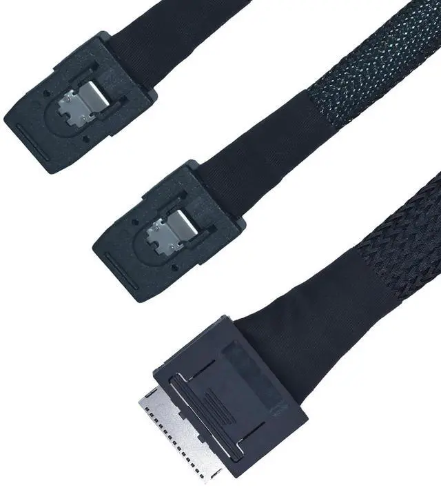 Main image of PCIe 4.0 Oculink SFF-8611 8X to 2 Mini SAS SFF-8087 Cable, 1.6ft (50cm)