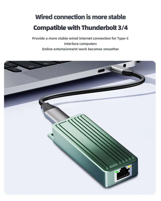 Alt view image 4 of 7 - USB C to Ethernet Adapter, USB 3.2 Type-C to RJ45 10Gigabit Ethernet LAN Network Adapter, 10Gbps Wired Network Converter Compatible with MacBook, iPad, Laptop, PS4, PS5