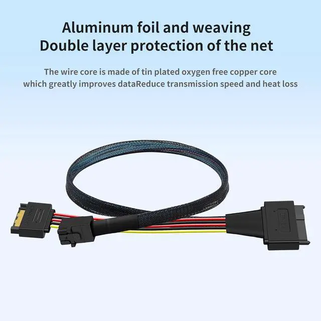 Alt view image 4 of 7 - SFF-8643 to SFF-8639 + 15-Pin U.2 NVMe/SATA Adapter Cable 1M/3.28FT 24Gbps SAS PCIe 4.0 All-in-One Power+Data Link for U.2 SSDs, Servers, Storage Backplanes