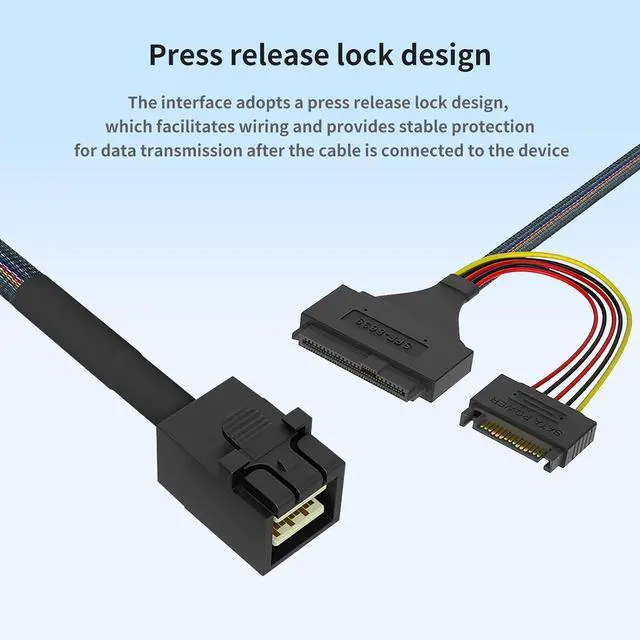 Alt view image 5 of 7 - SFF-8643 to SFF-8639 + 15-Pin U.2 NVMe/SATA Adapter Cable 1M/3.28FT 24Gbps SAS PCIe 4.0 All-in-One Power+Data Link for U.2 SSDs, Servers, Storage Backplanes