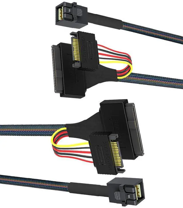 Main image of SFF-8643 to SFF-8639 + 15-Pin U.2 NVMe/SATA Adapter Cable (2Pack 1M/3.28FT) 24Gbps SAS PCIe 4.0 All-in-One Power+Data Link for U.2 SSDs, Servers, Storage Backplanes