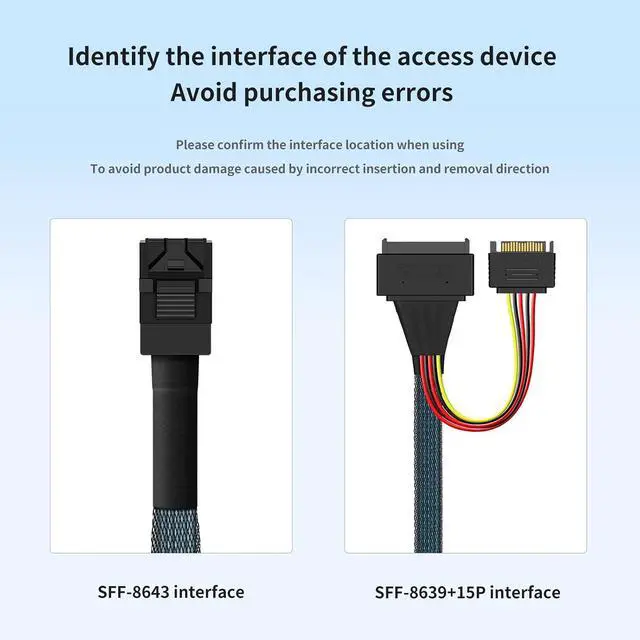 Alt view image 6 of 7 - SFF-8643 to SFF-8639 + 15-Pin U.2 NVMe/SATA Adapter Cable 1M/3.28FT 24Gbps SAS PCIe 4.0 All-in-One Power+Data Link for U.2 SSDs, Servers, Storage Backplanes