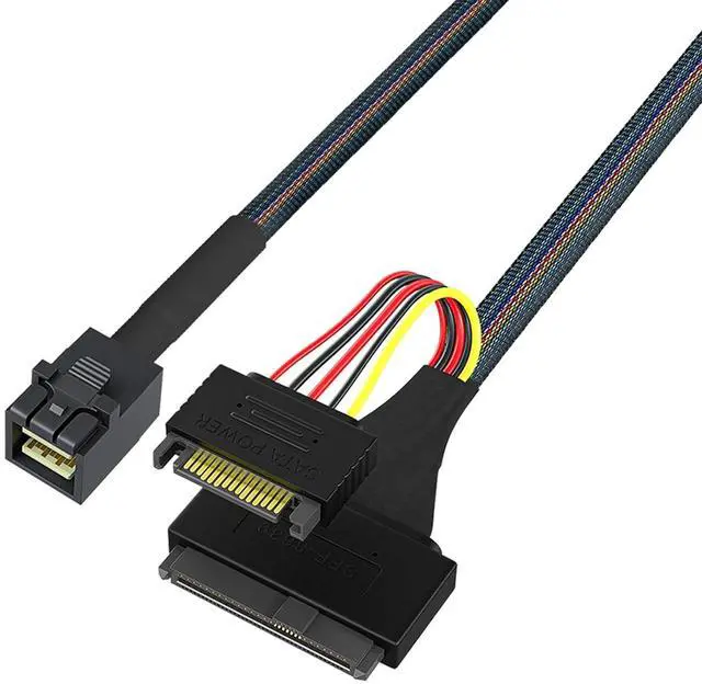 Main image of SFF-8643 to SFF-8639 + 15-Pin U.2 NVMe/SATA Adapter Cable 1M/3.28FT 24Gbps SAS PCIe 4.0 All-in-One Power+Data Link for U.2 SSDs, Servers, Storage Backplanes