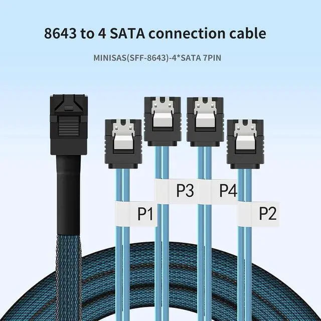 Alt view image 2 of 7 - Mini SAS HD SFF-8643 to 4X SATA Cable (2Pack 1M/3.28FT),12Gbps SAS3.0 SATA HDD/SSD Adapter - Server Storage Backplane Cable for RAID Controller, Storage Array, NAS Systems