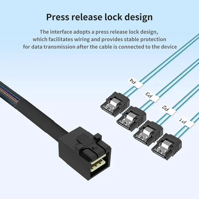 Alt view image 5 of 7 - Mini SAS HD SFF-8643 to 4X SATA Cable (2Pack 1M/3.28FT),12Gbps SAS3.0 SATA HDD/SSD Adapter - Server Storage Backplane Cable for RAID Controller, Storage Array, NAS Systems