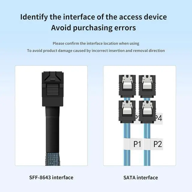 Alt view image 6 of 7 - Mini SAS HD SFF-8643 to 4X SATA Cable (2Pack 1M/3.28FT),12Gbps SAS3.0 SATA HDD/SSD Adapter - Server Storage Backplane Cable for RAID Controller, Storage Array, NAS Systems