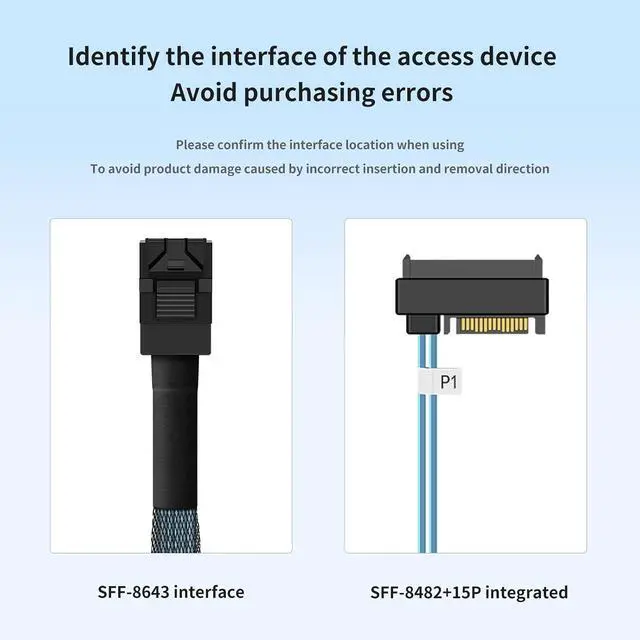 Alt view image 6 of 7 - SFF-8643 to SFF-8482 + 15 Pin Integrated connectors Cable 1M/3.28FTSAS to SATA HDD/SSD Adapter, 12Gbps High-Speed Storage Cable for Servers, Storage Arrays, RAID Controllers