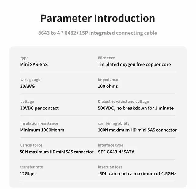 Alt view image 7 of 7 - SFF-8643 to SFF-8482 + 15 Pin Integrated connectors Cable 1M/3.28FTSAS to SATA HDD/SSD Adapter, 12Gbps High-Speed Storage Cable for Servers, Storage Arrays, RAID Controllers