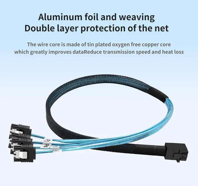 Alt view image 4 of 7 - Mini SAS HD SFF-8643 to 4X SATA Cable (2Pack 1M/3.28FT),12Gbps SAS3.0 SATA HDD/SSD Adapter - Server Storage Backplane Cable for RAID Controller, Storage Array, NAS Systems