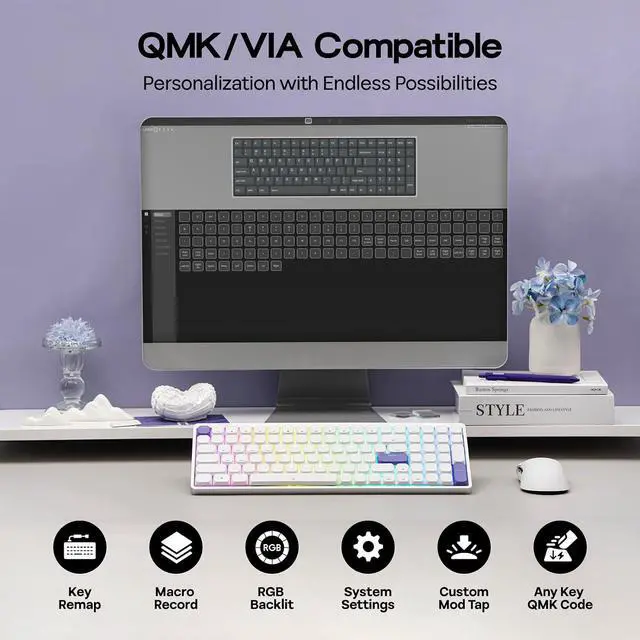 Alt view image 5 of 7 - Luma100 Low Profile Aluminum Mechanical Keyboard, VIA Programmable | RGB Backlit, Hot-Swappable, Win/Mac/Linux Compatible, Wireless Portable Office Keyboard with Mac Modifier Keycaps