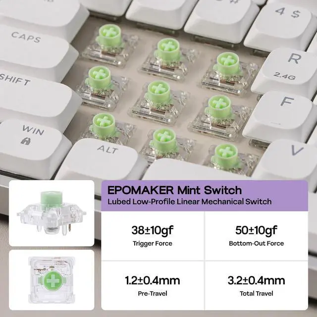 Alt view image 7 of 7 - Luma100 Low Profile Aluminum Mechanical Keyboard, VIA Programmable | RGB Backlit, Hot-Swappable, Win/Mac/Linux Compatible, Wireless Portable Office Keyboard with Mac Modifier Keycaps