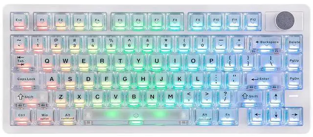 Main image of HE75 V2 TMR Hall Effect Gaming Keyboard w/Changeable Knob | Rapid Triggering, 8K Polling, 0.01mm Adjustable Actuation, Hybrid Hot-Swap, Creamy & Thocky, 2.4Ghz/BT for Mac/WIN (White)