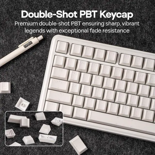 Alt view image 3 of 7 - Creamy Jade PBT Keycaps, 142 Keys, Double Shot, Cherry Profile, 60%/75%/96%/Full Size, Custom Keyboard Keycaps Set for Mechanical Gaming Keyboard (White)