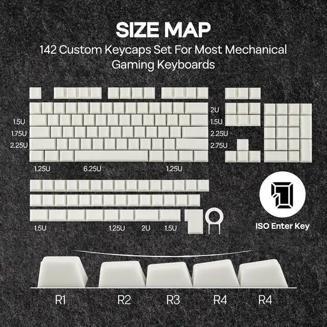Alt view image 5 of 7 - Creamy Jade PBT Keycaps, 142 Keys, Double Shot, Cherry Profile, 60%/75%/96%/Full Size, Custom Keyboard Keycaps Set for Mechanical Gaming Keyboard (White)