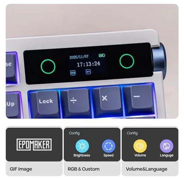 Alt view image 3 of 7 - TH108 PRO Full Size Mechanical Keyboard with Screen & Knob+Click Gaming Mouse Wireless 2.4Ghz/Bluetooth/Type-C