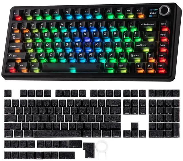 Main image of X Aula F75 MAX Wireless Mechanical Keyboard with TFT Screen and Knob+Frost Jelly Keycaps Set - 126 Keys Forged Carbon Fiber Keycaps