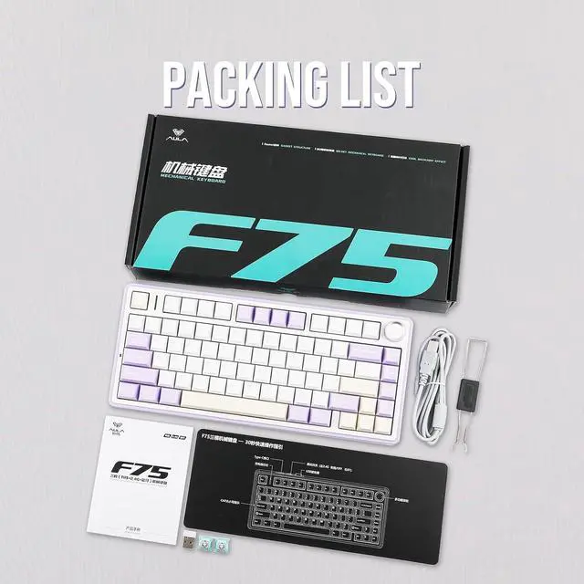 Alt view image 6 of 7 - x Aula F75 Gasket Mechanical Keyboard+Puff White Type C Detachable Mechanical Gaming Keyboard Cable