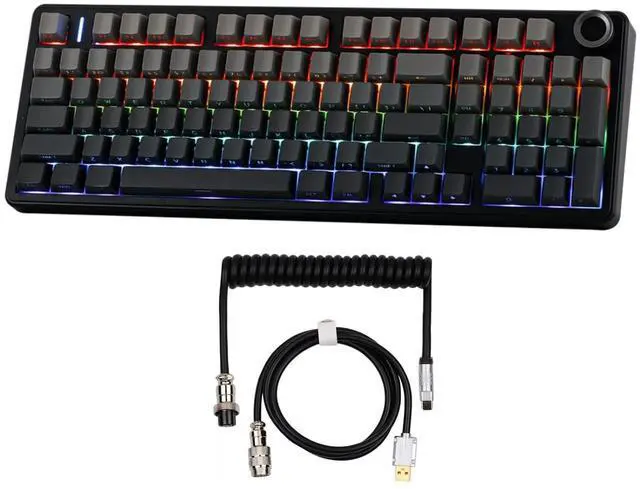 Main image of X Aula F99 PRO Wireless Gaming Keyboard Nimbus Switch+Puff Aviator Coiled USB Cable Type-C Suitable for RT100/TH68 PRO/TH80 PRO/TH96/TH80 SE/CIDOO V65. etc(Puff Black)