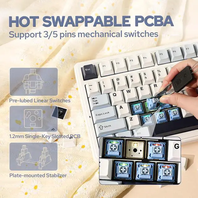 Alt view image 4 of 7 - x Aula F99 Wireless Mechanical Keyboard + 35 pcs Sea Salt Silent Mechanical Switch